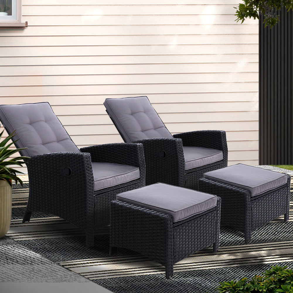 Halifax 4 Piece Recliner Set, Black