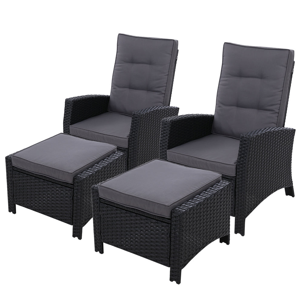 Halifax 4 Piece Recliner Set, Black