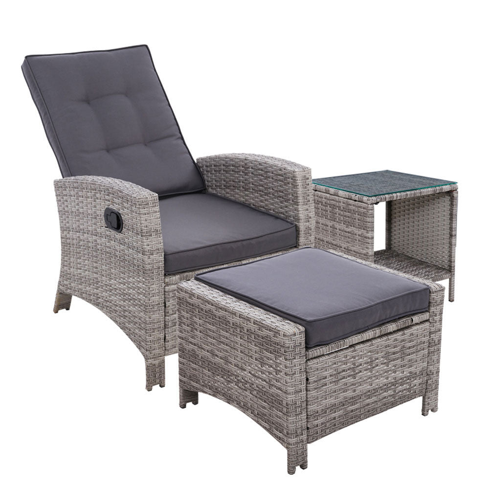 Pelican Waters 3 Piece Outdoor Recliner Set, Grey