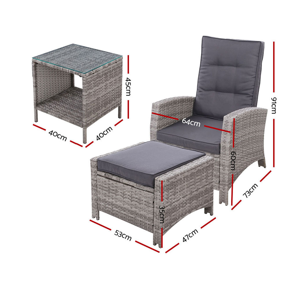 Pelican Waters 3 Piece Outdoor Recliner Set, Grey