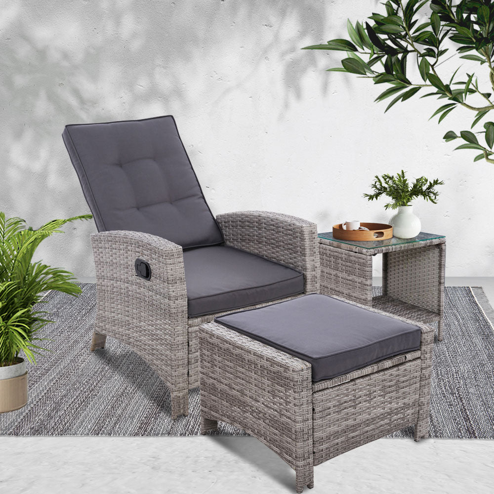 Pelican Waters 3 Piece Outdoor Recliner Set, Grey