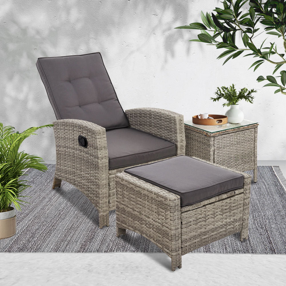 Pelican Waters 3 Piece Outdoor Recliner Set, Grey
