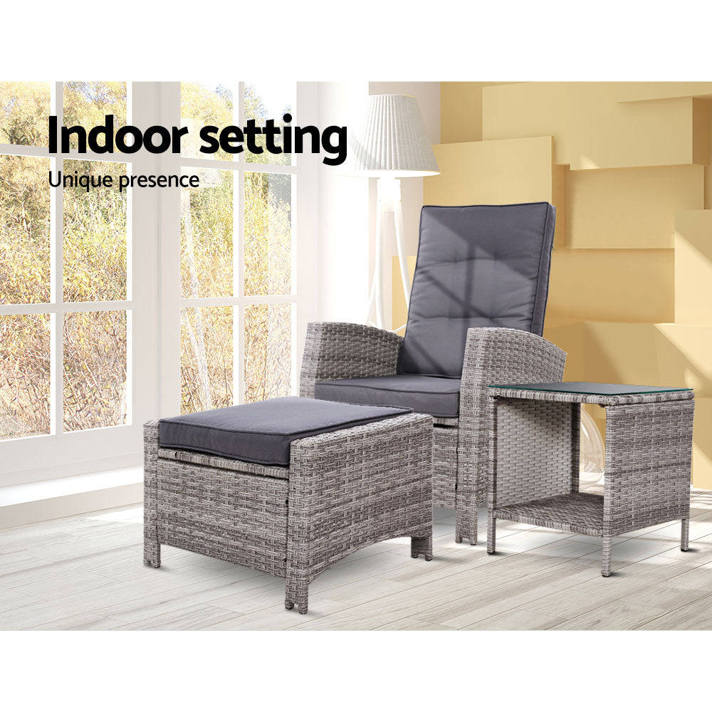 Pelican Waters 3 Piece Outdoor Recliner Set, Grey