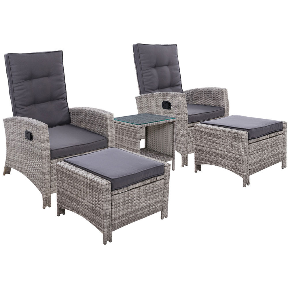 Ellis Beach 5 Piece Outdoor Recliner Set, Grey