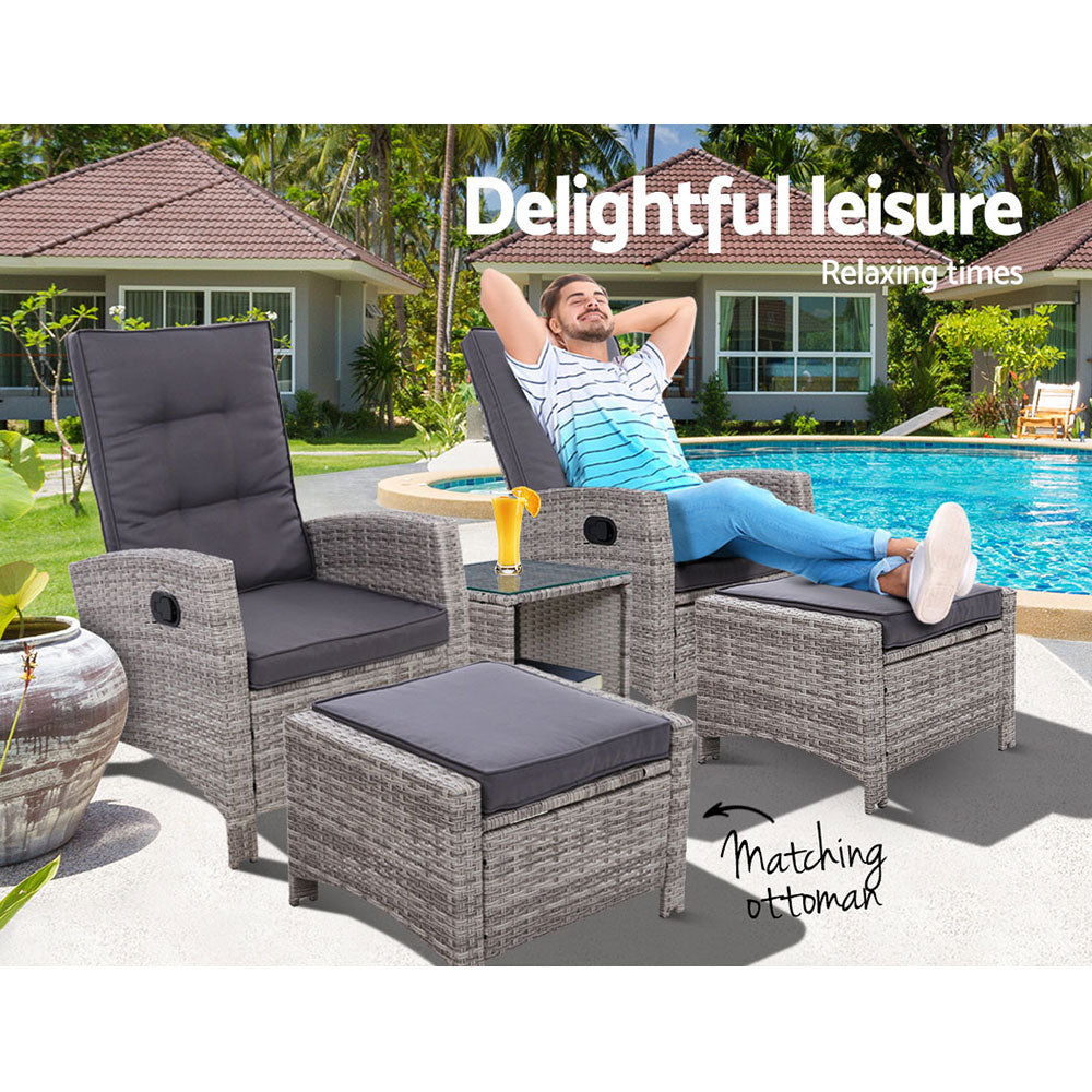 Ellis Beach 5 Piece Outdoor Recliner Set, Grey