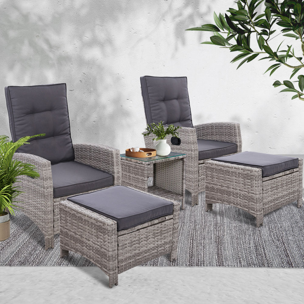 Ellis Beach 5 Piece Outdoor Recliner Set, Grey
