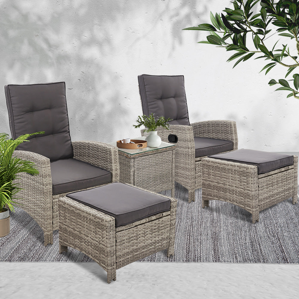 Ellis Beach 5 Piece Outdoor Recliner Set, Grey