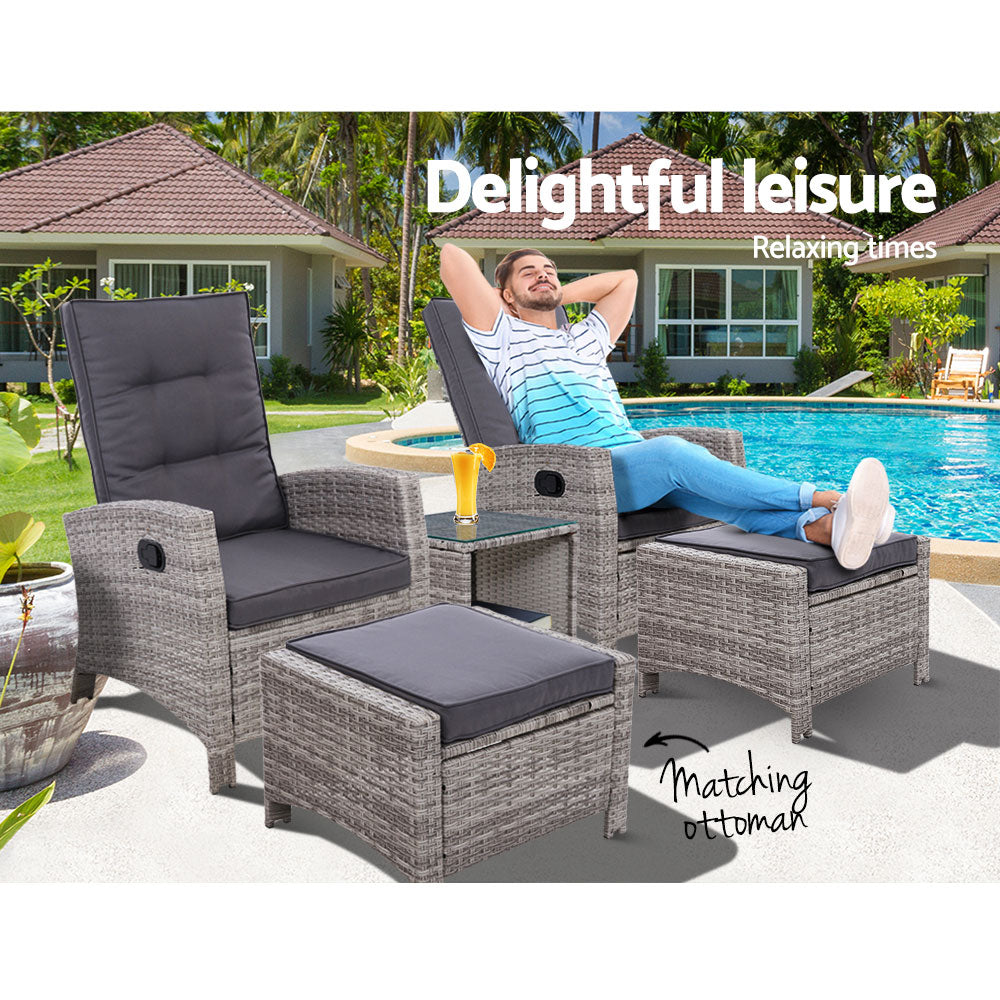 Ellis Beach 5 Piece Outdoor Recliner Set, Grey