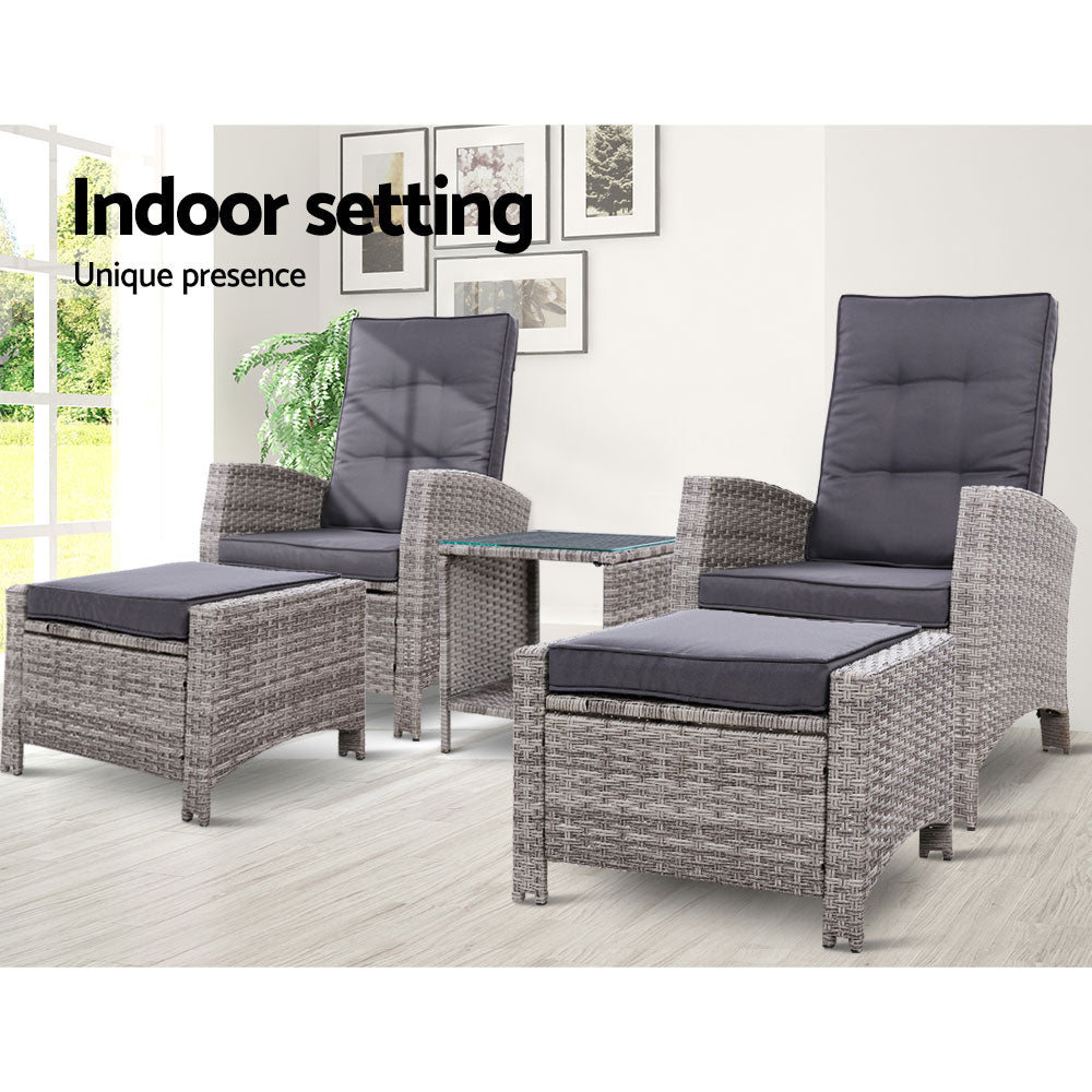Ellis Beach 5 Piece Outdoor Recliner Set, Grey