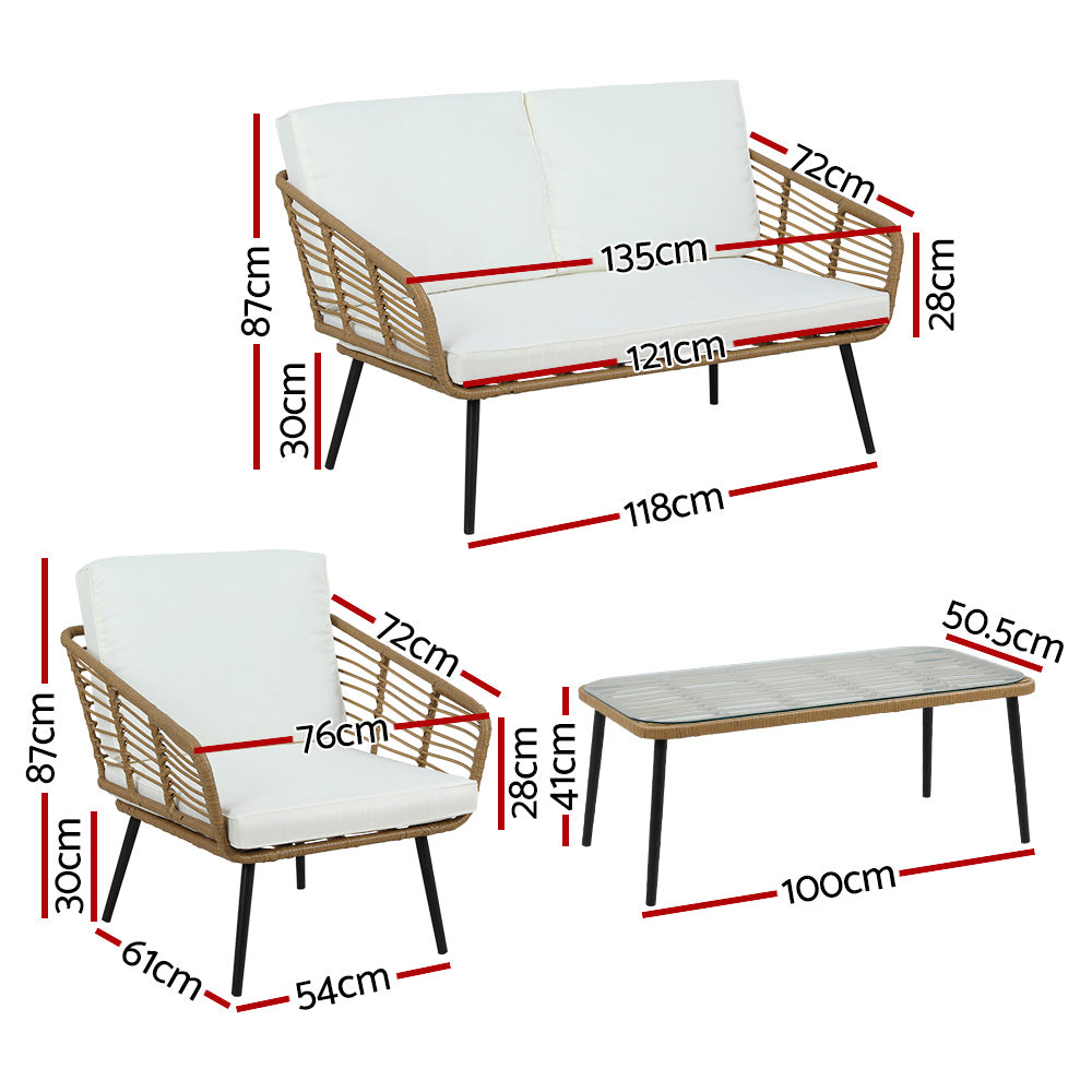 Maudsland 4 Piece Outdoor Lounge Set, Natural Rattan