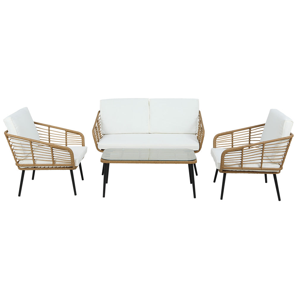 Maudsland 4 Piece Outdoor Lounge Set, Natural Rattan