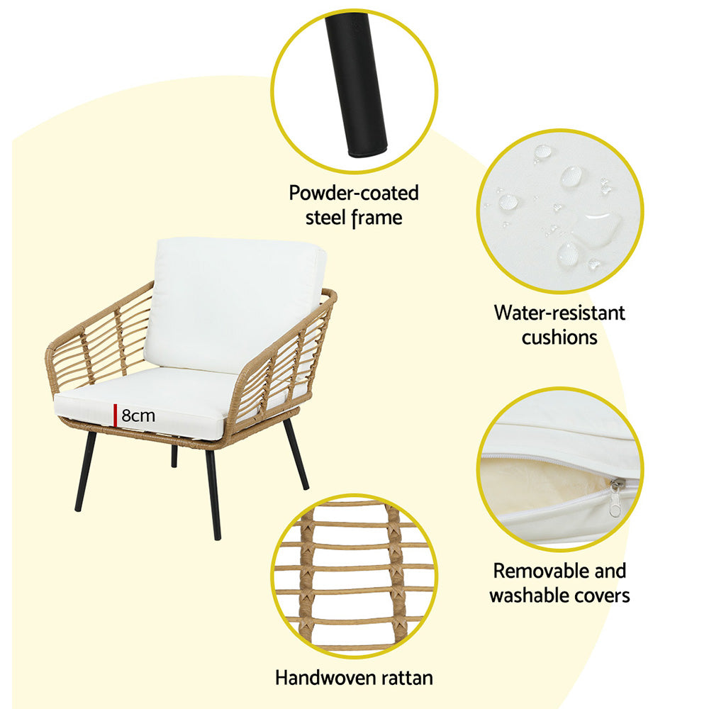 Maudsland 4 Piece Outdoor Lounge Set, Natural Rattan