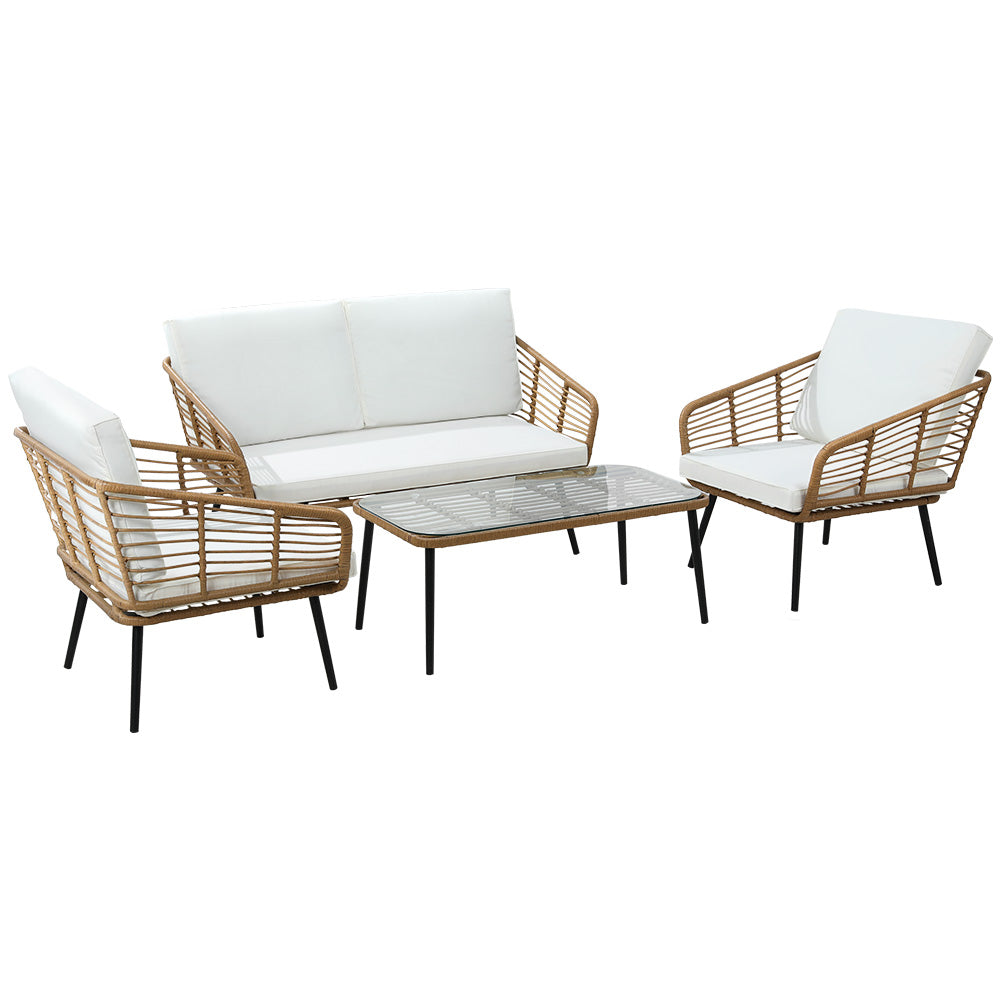 Maudsland 4 Piece Outdoor Lounge Set, Natural Rattan