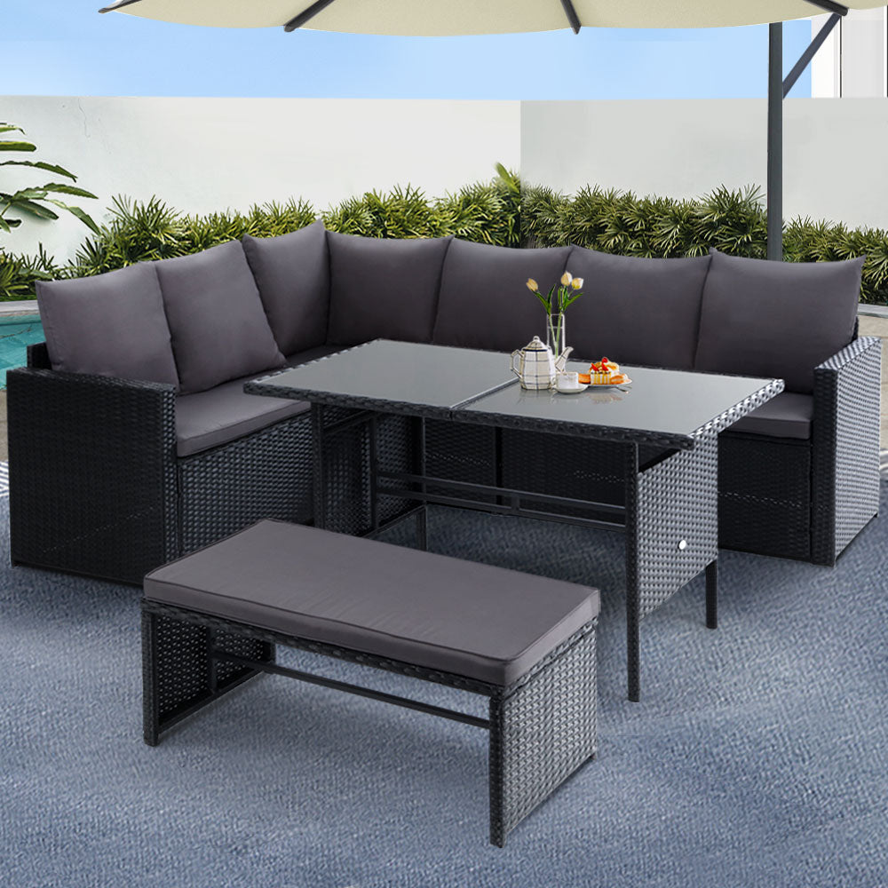 Broadbeach black wicker outdoor lounge set in an outdoor setting