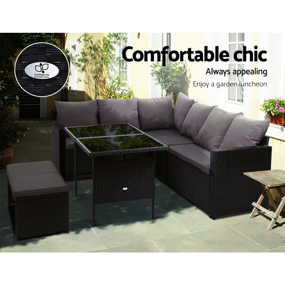 Broadbeach 8 Seater Outdoor Lounge Set, Black Wicker