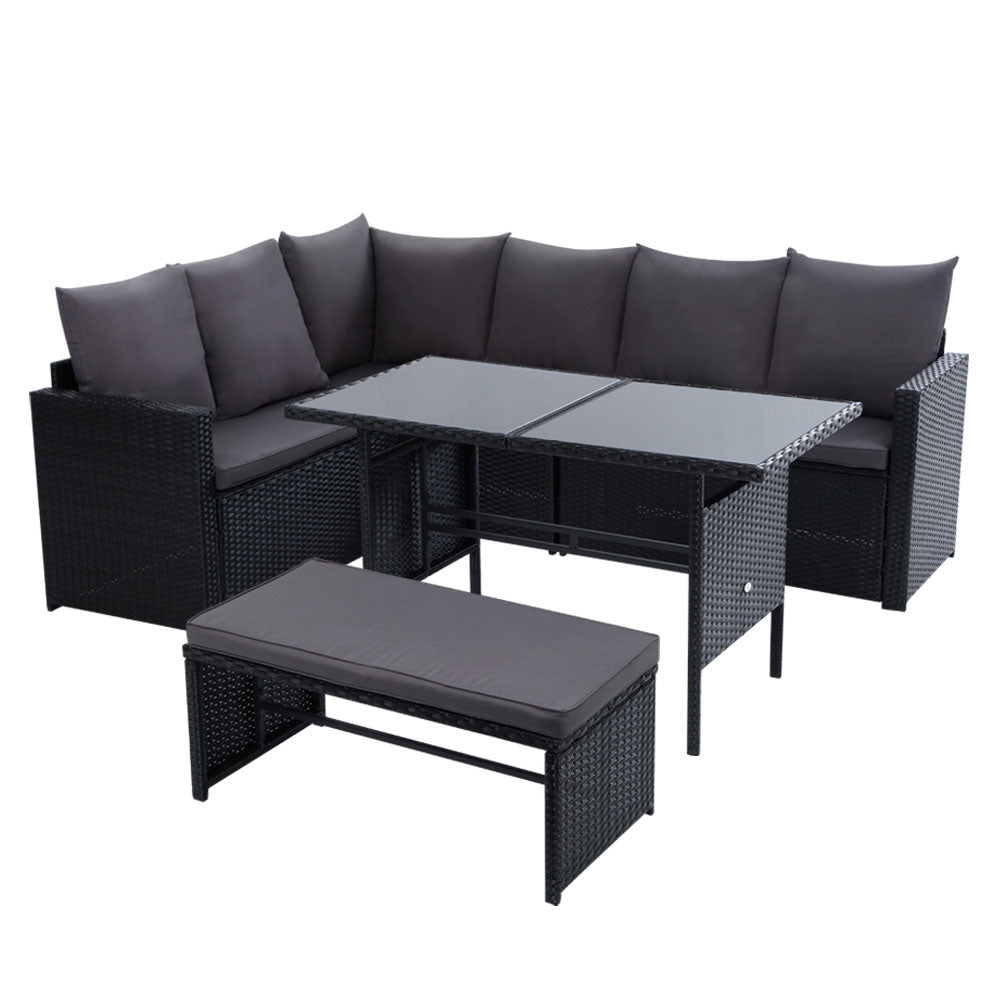 Broadbeach 8 Seater Outdoor Lounge Set, Black Wicker