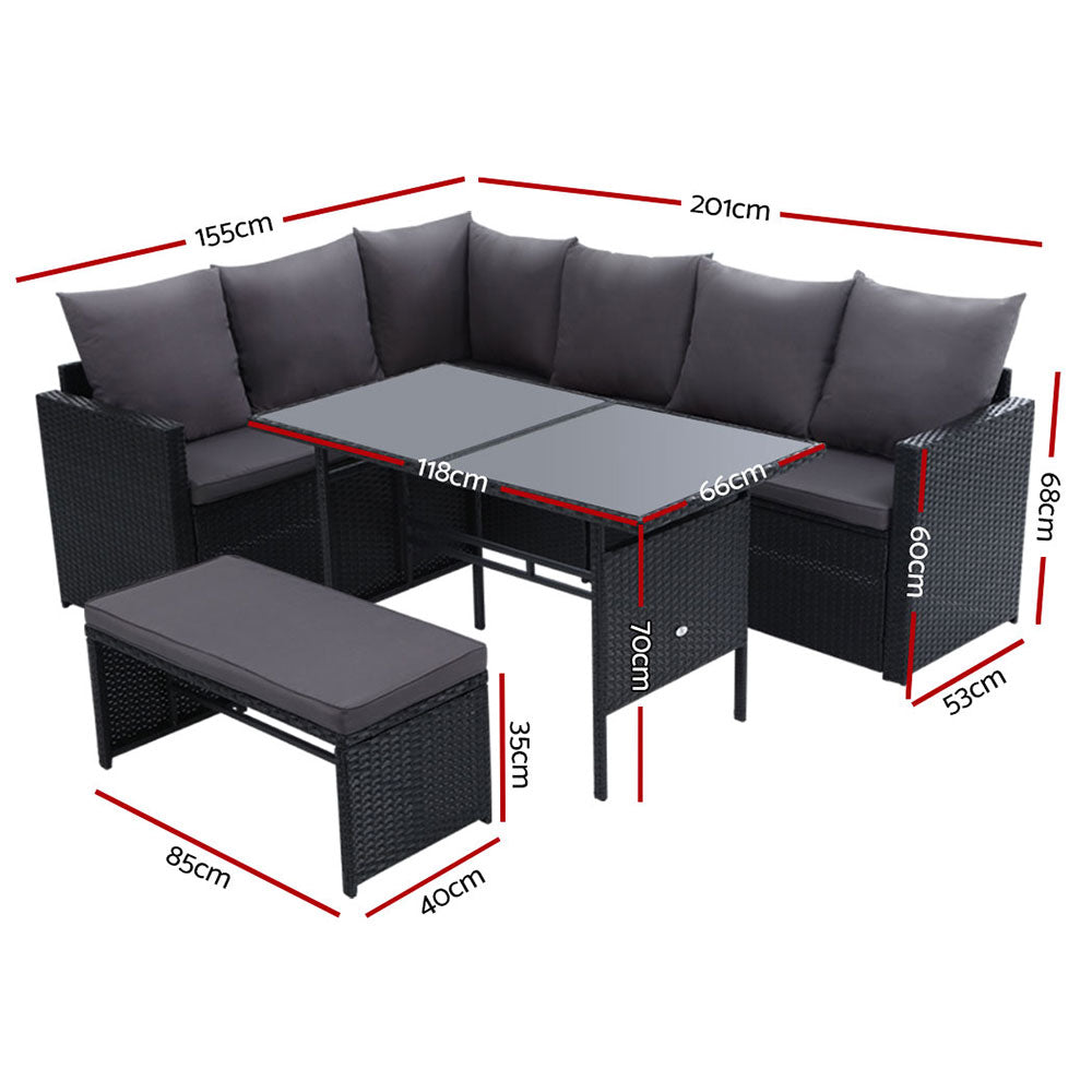 Outdoor Sofa Dining Lounge Set 9 Seater PE Wicker Black With Storage Cover