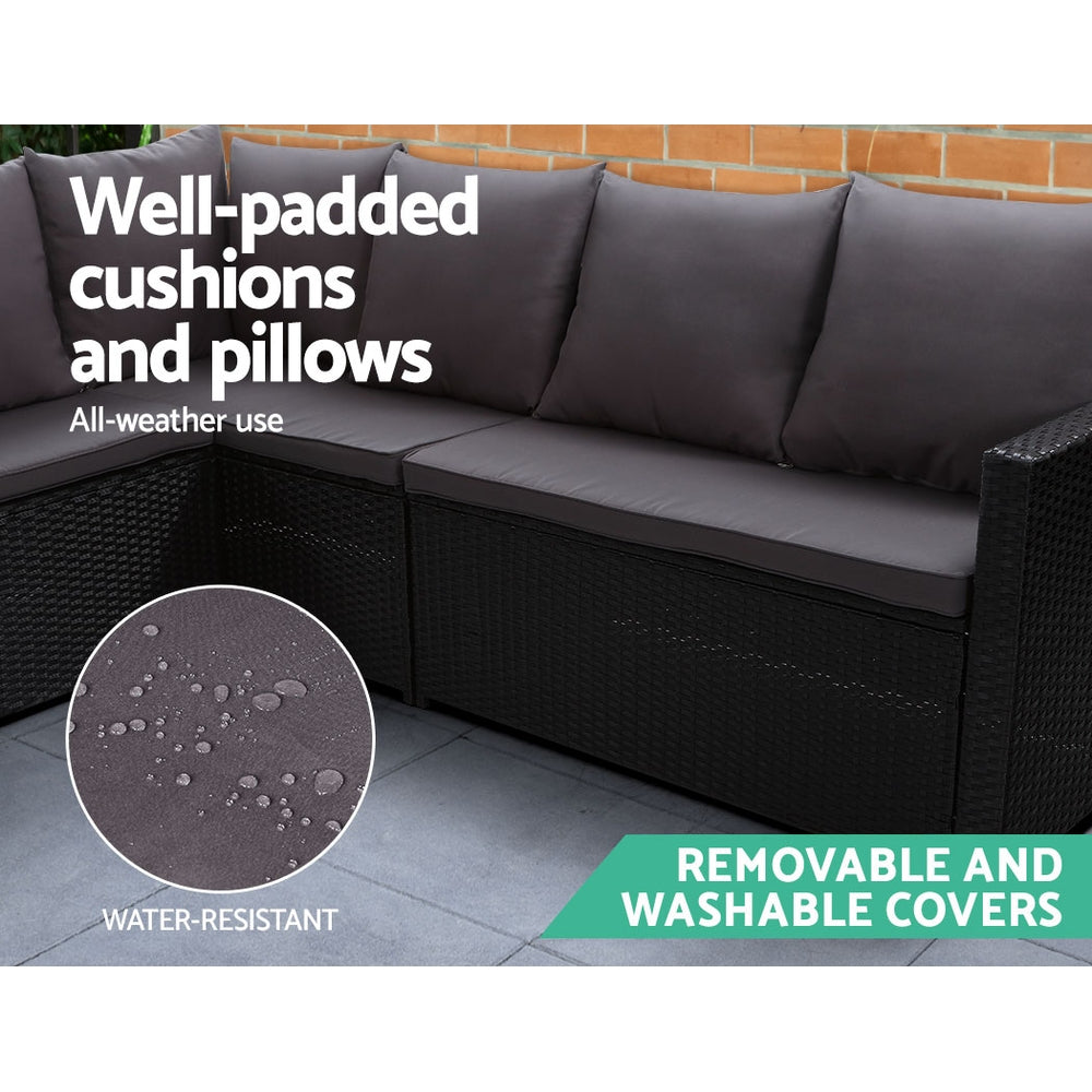 Outdoor Sofa Dining Lounge Set 9 Seater PE Wicker Black With Storage Cover