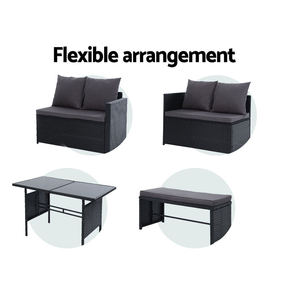 Outdoor Sofa Dining Lounge Set 9 Seater PE Wicker Black With Storage Cover