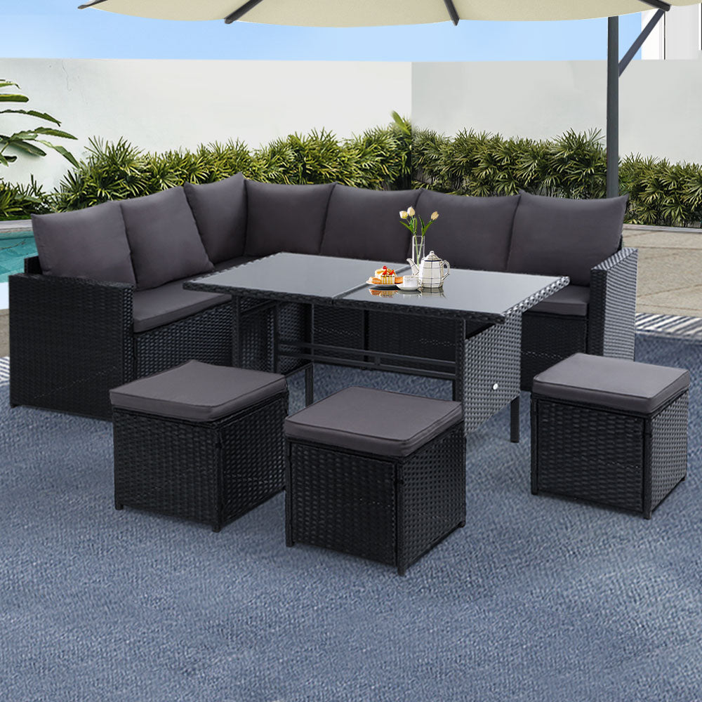 Broadbeach black wicker outdoor lounge set in an outdoor setting