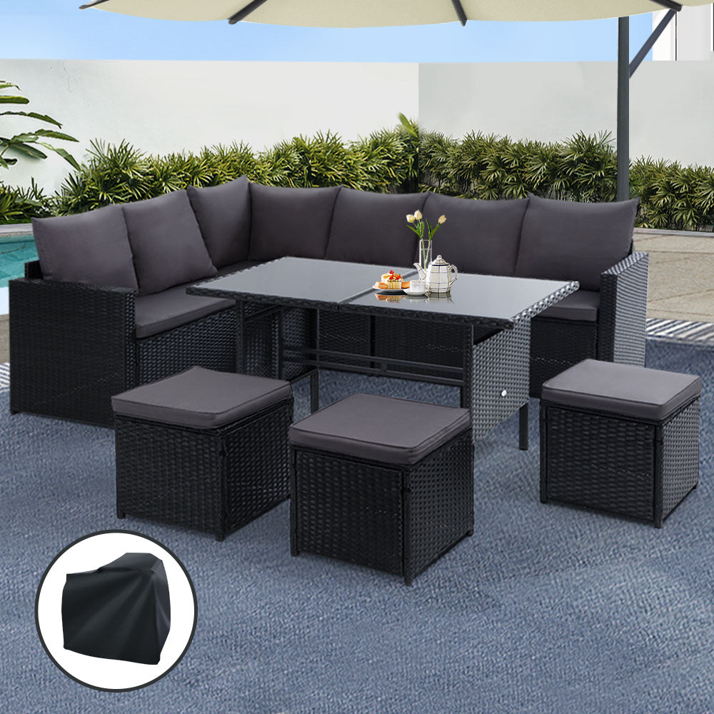 Belgian Gardens 7 Piece Outdoor Lounge Set, Black