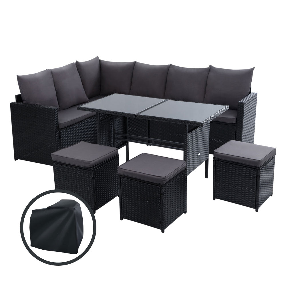 Belgian Gardens 7 Piece Outdoor Lounge Set, Black