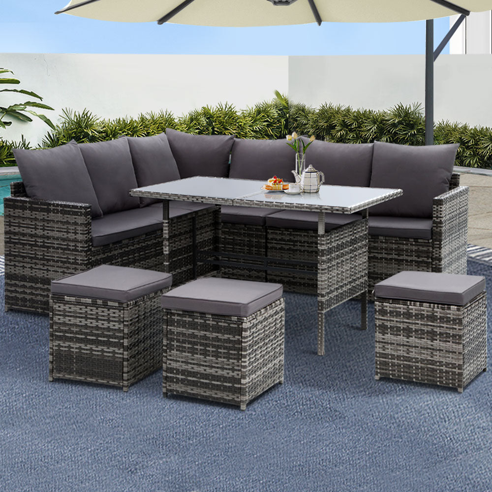 Broadbeach grey wicker outdoor lounge set in an outdoor setting