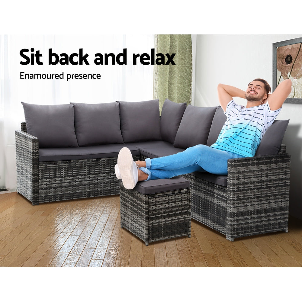 Broadbeach 9 Seater Outdoor Lounge Set, Grey Wicker