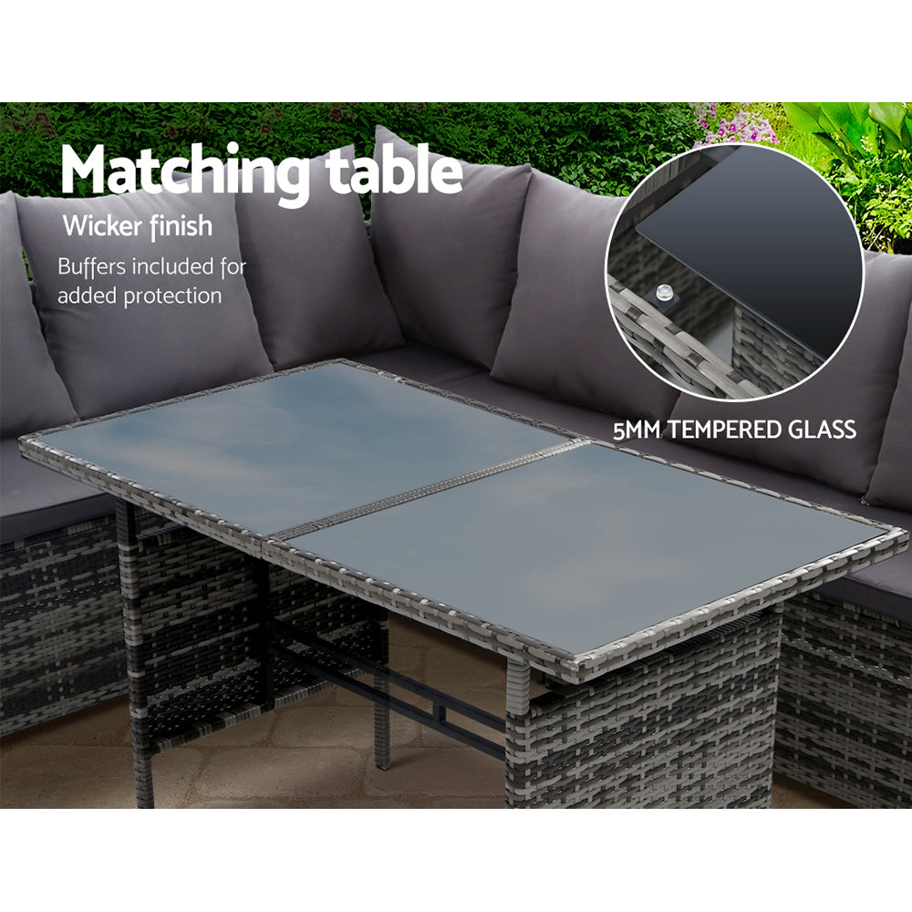 Broadbeach 9 Seater Outdoor Lounge Set, Grey Wicker