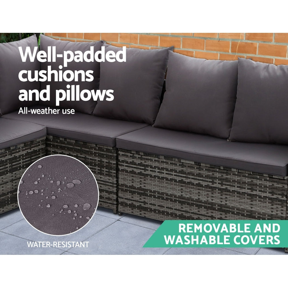 Broadbeach 9 Seater Outdoor Lounge Set, Grey Wicker
