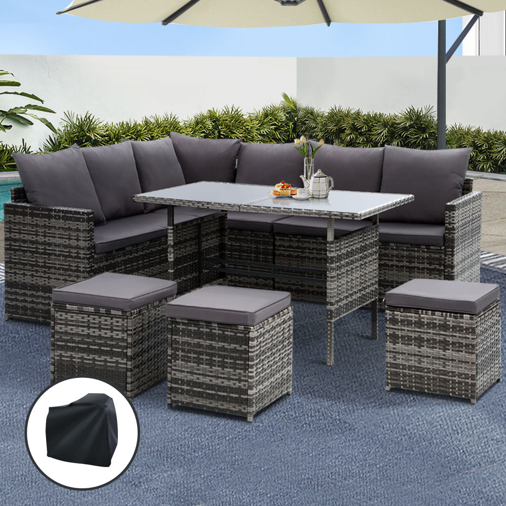 Broadbeach grey wicker outdoor lounge set in an outdoor setting