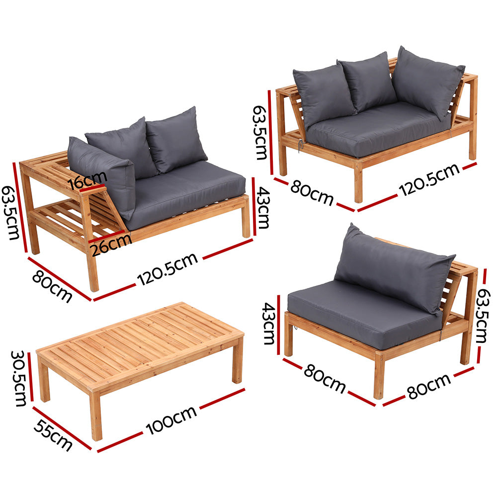 Bilinga 4 Piece Outdoor Lounge Set, Natural Timber