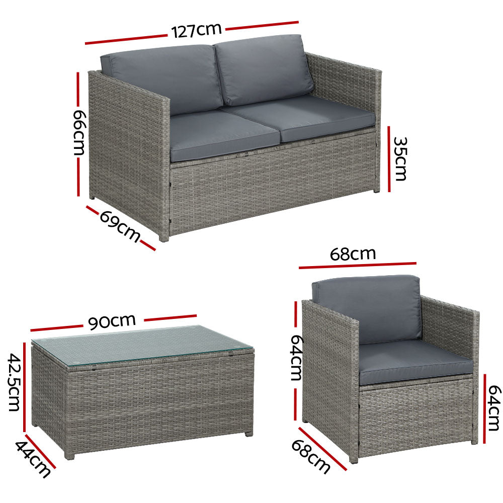 Currumbin 4 Piece Outdoor Lounge Set, Grey Wicker