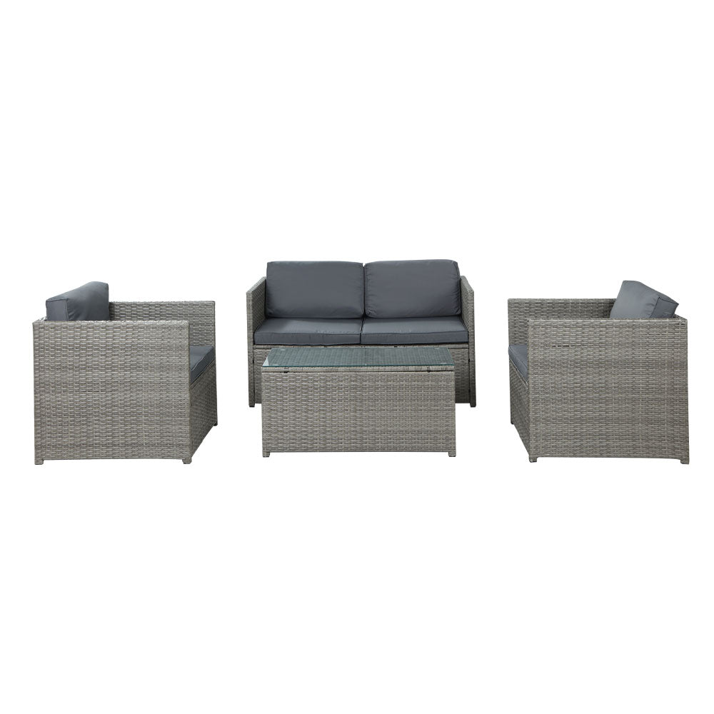 Currumbin 4 Piece Outdoor Lounge Set, Grey Wicker