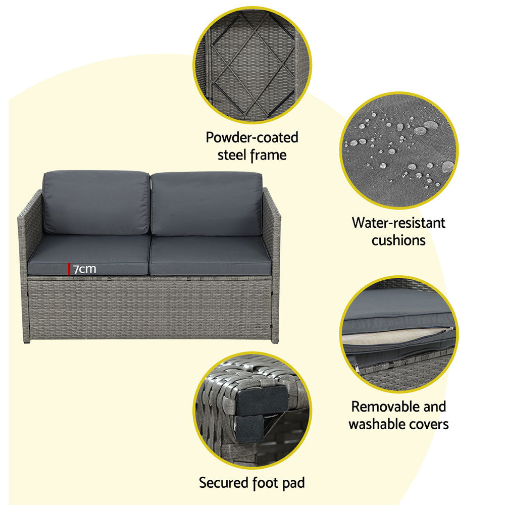 Currumbin 4 Piece Outdoor Lounge Set, Grey Wicker