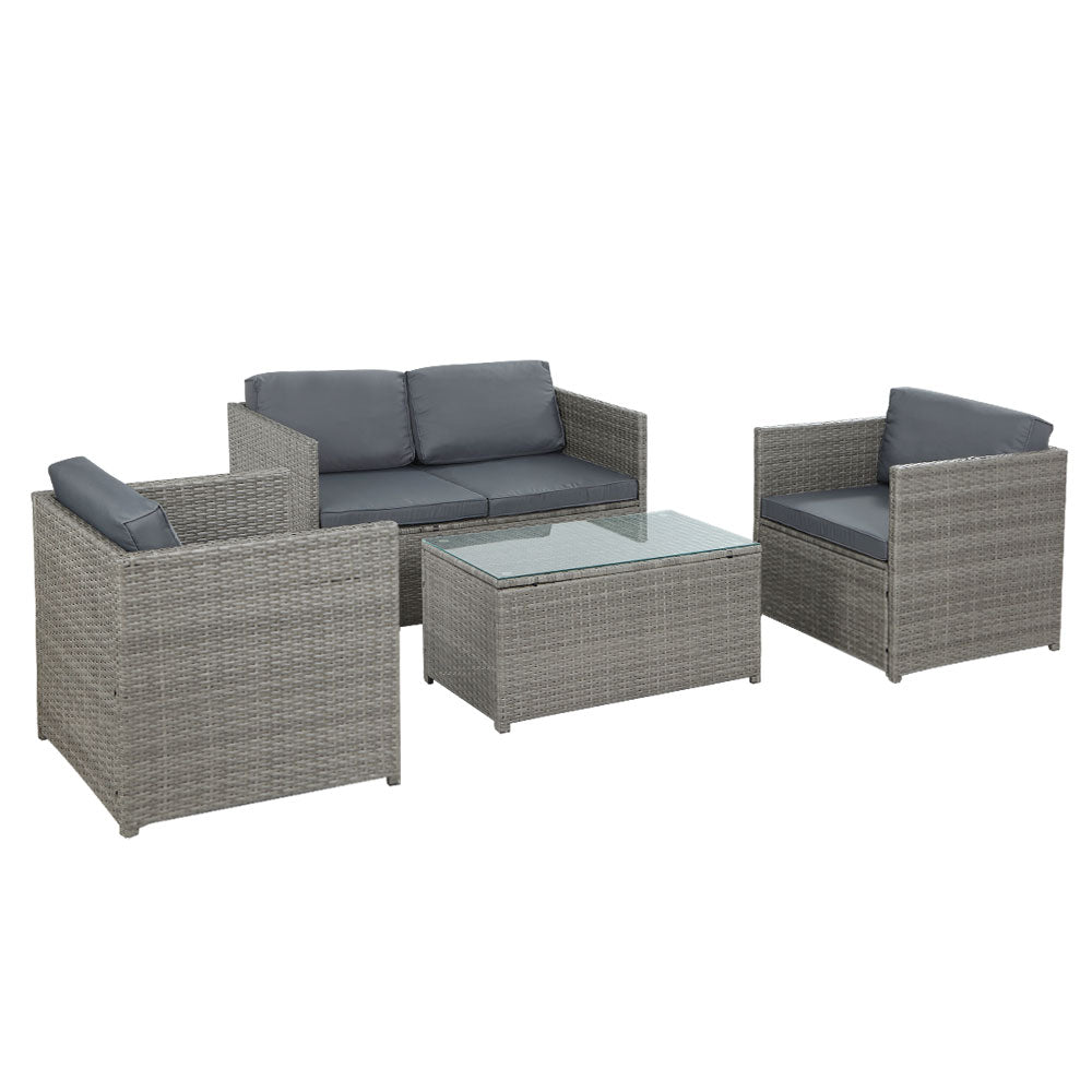 Currumbin 4 Piece Outdoor Lounge Set, Grey Wicker