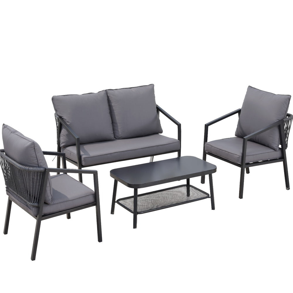 Tallebudgera 4 Piece Outdoor Lounge Set, Black Rope