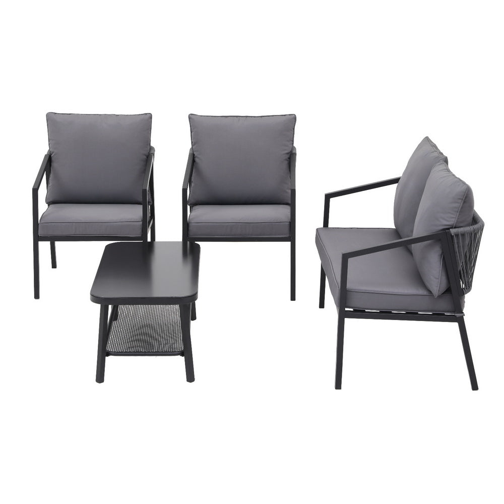 Tallebudgera 4 Piece Outdoor Lounge Set, Black Rope