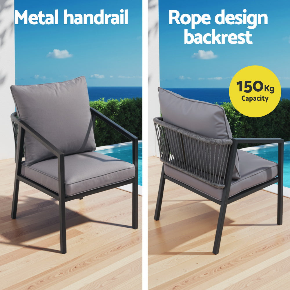 Tallebudgera 4 Piece Outdoor Lounge Set, Black Rope