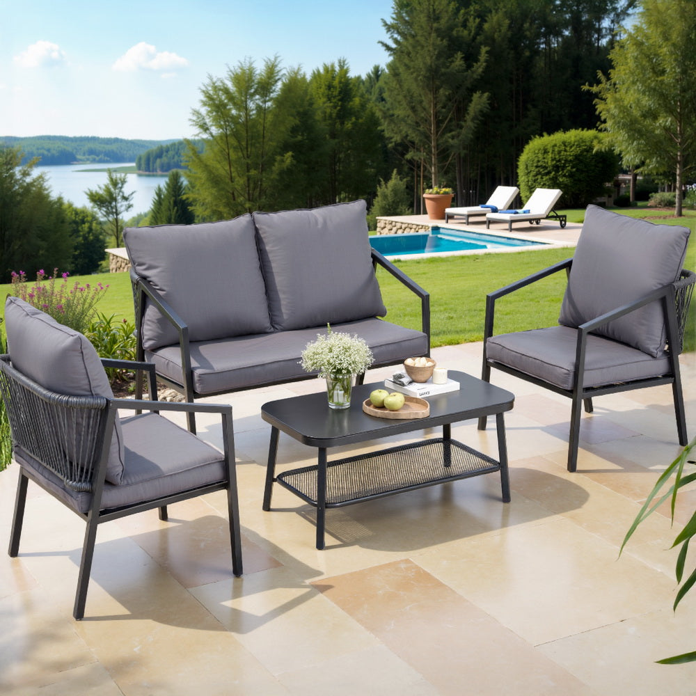 Tallebudgera black rope outdoor lounge set in an outdoor setting