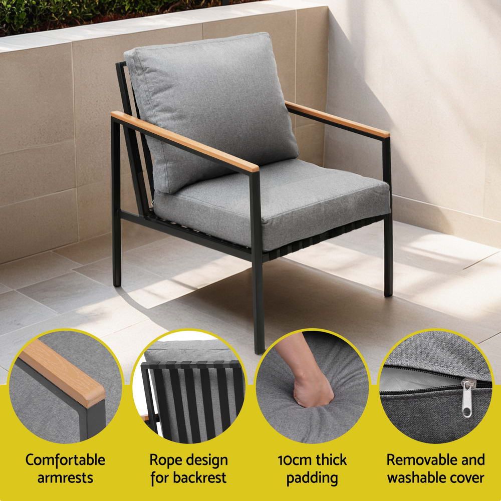 Elanora 4 Piece Outdoor Lounge Set, Black Steel