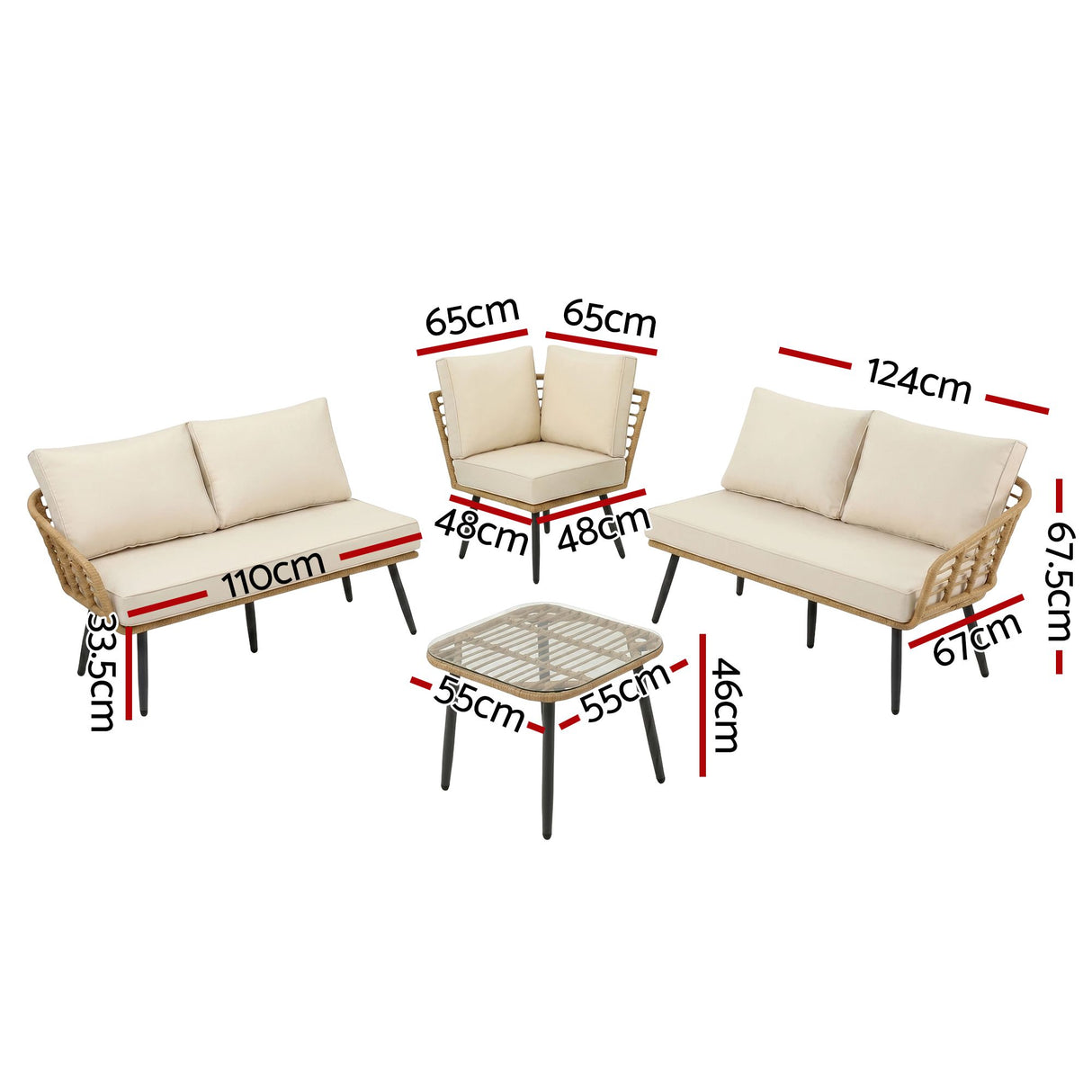 Nobby 4 Piece Outdoor Modular Lounge, Beige Rattan