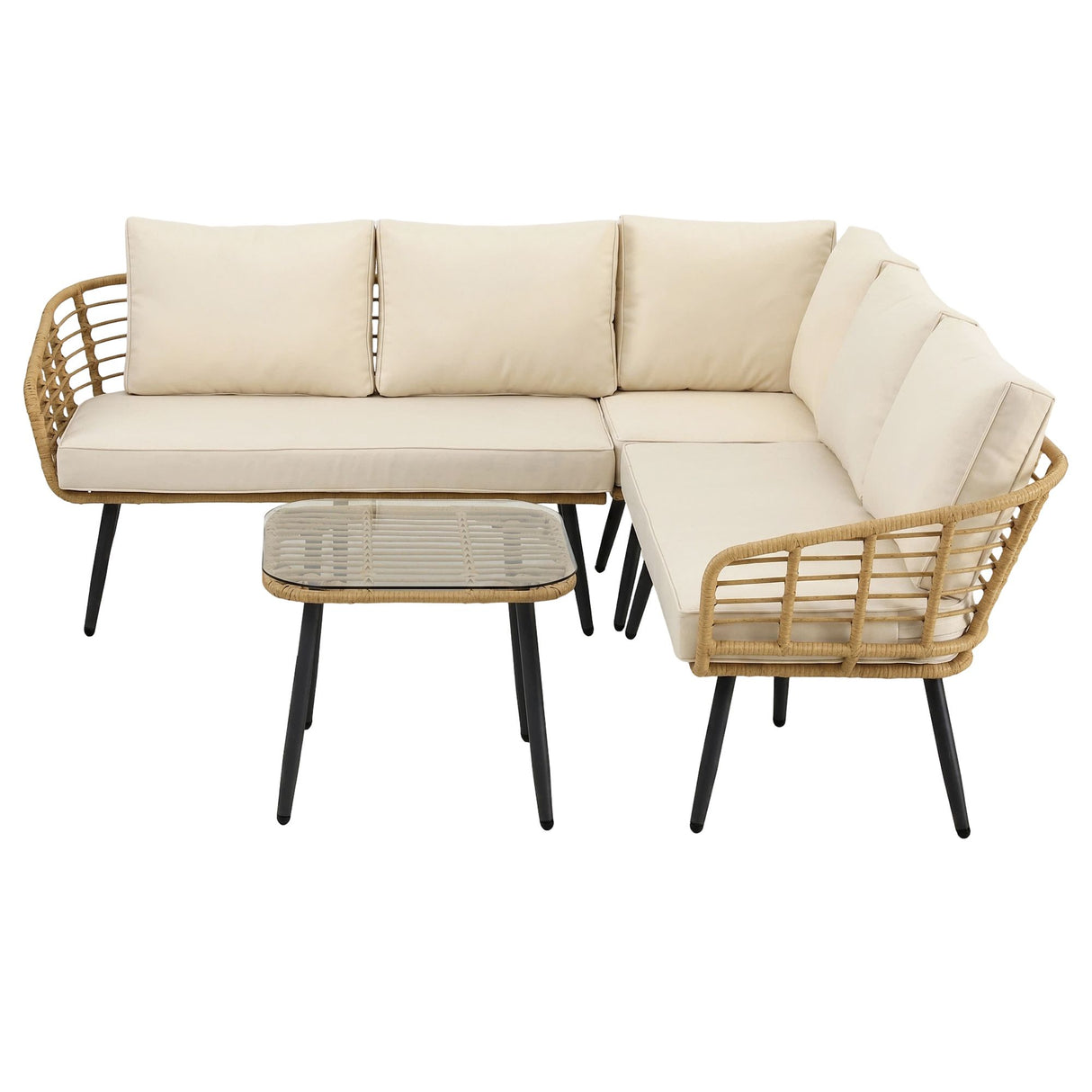 Nobby 4 Piece Outdoor Modular Lounge, Beige Rattan