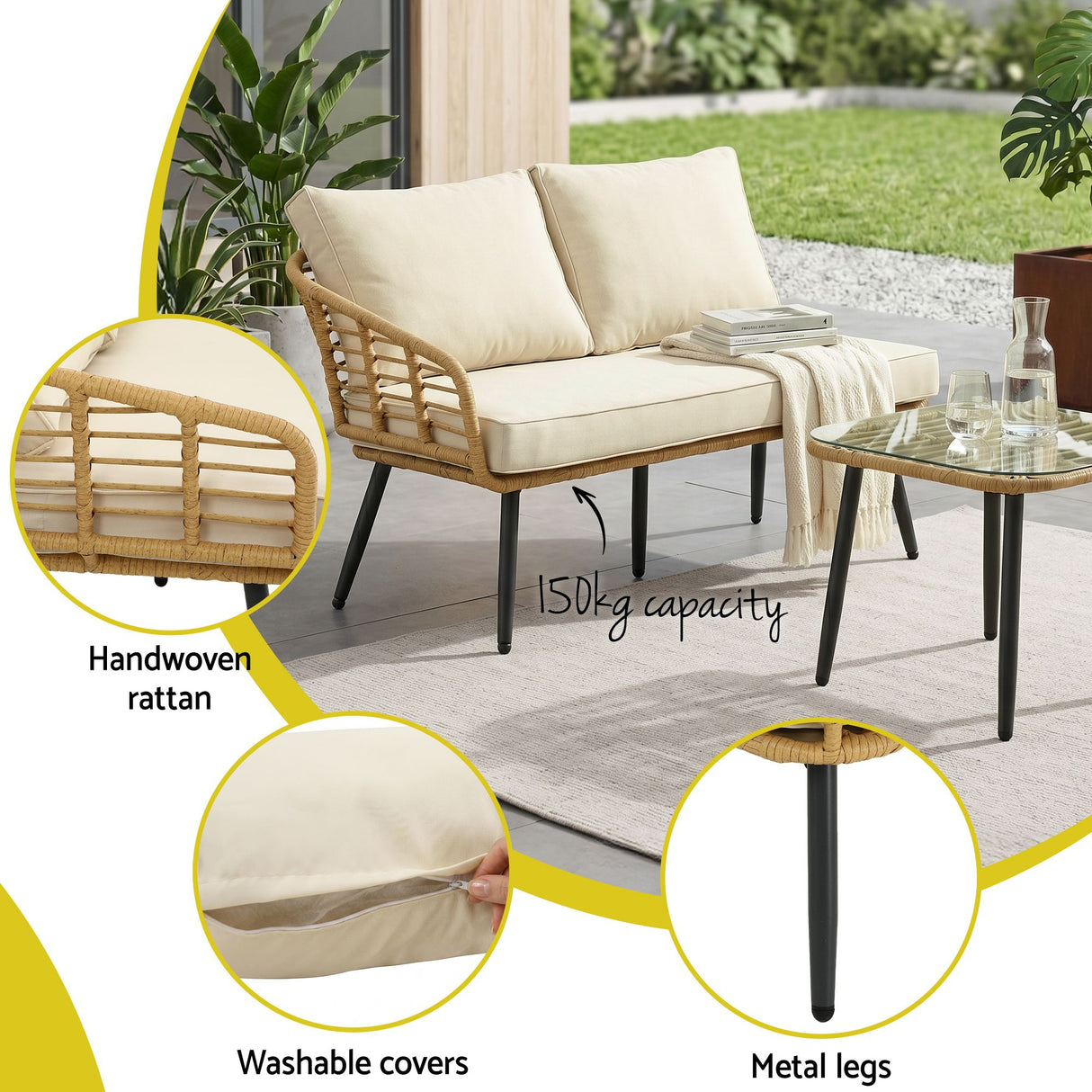 Nobby 4 Piece Outdoor Modular Lounge, Beige Rattan