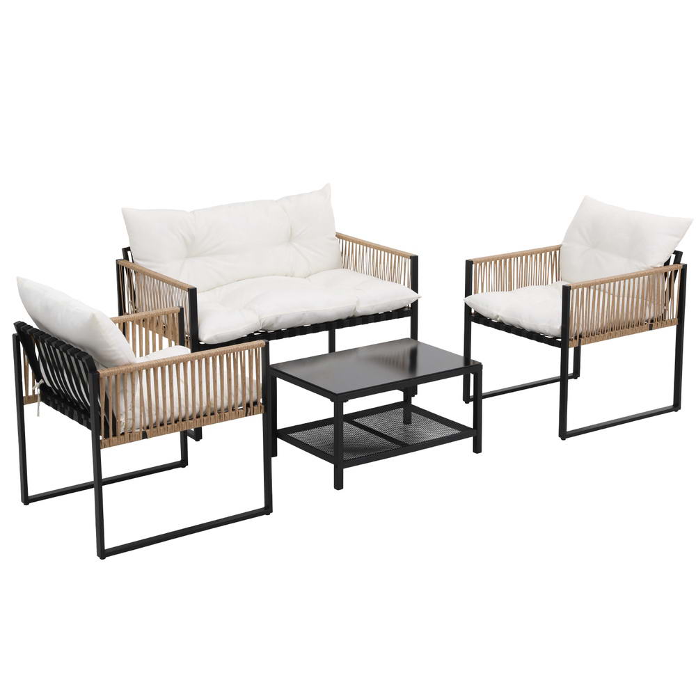 Varsity 4 Piece Outdoor Lounge Set, Black Rattan