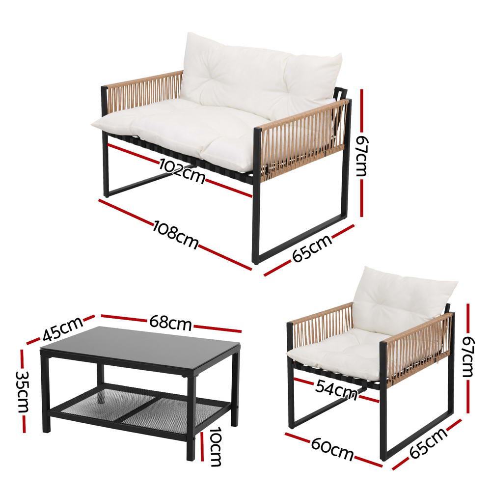 Varsity 4 Piece Outdoor Lounge Set, Black Rattan