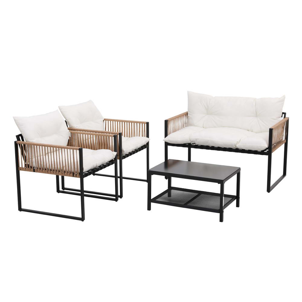 Varsity 4 Piece Outdoor Lounge Set, Black Rattan