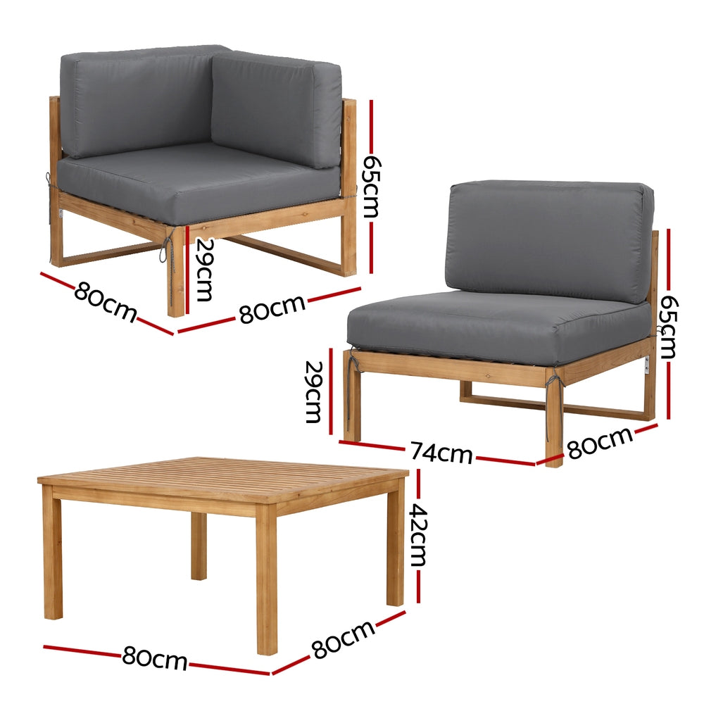 Main Beach 5 Piece Outdoor Lounge Set, Natural Timber