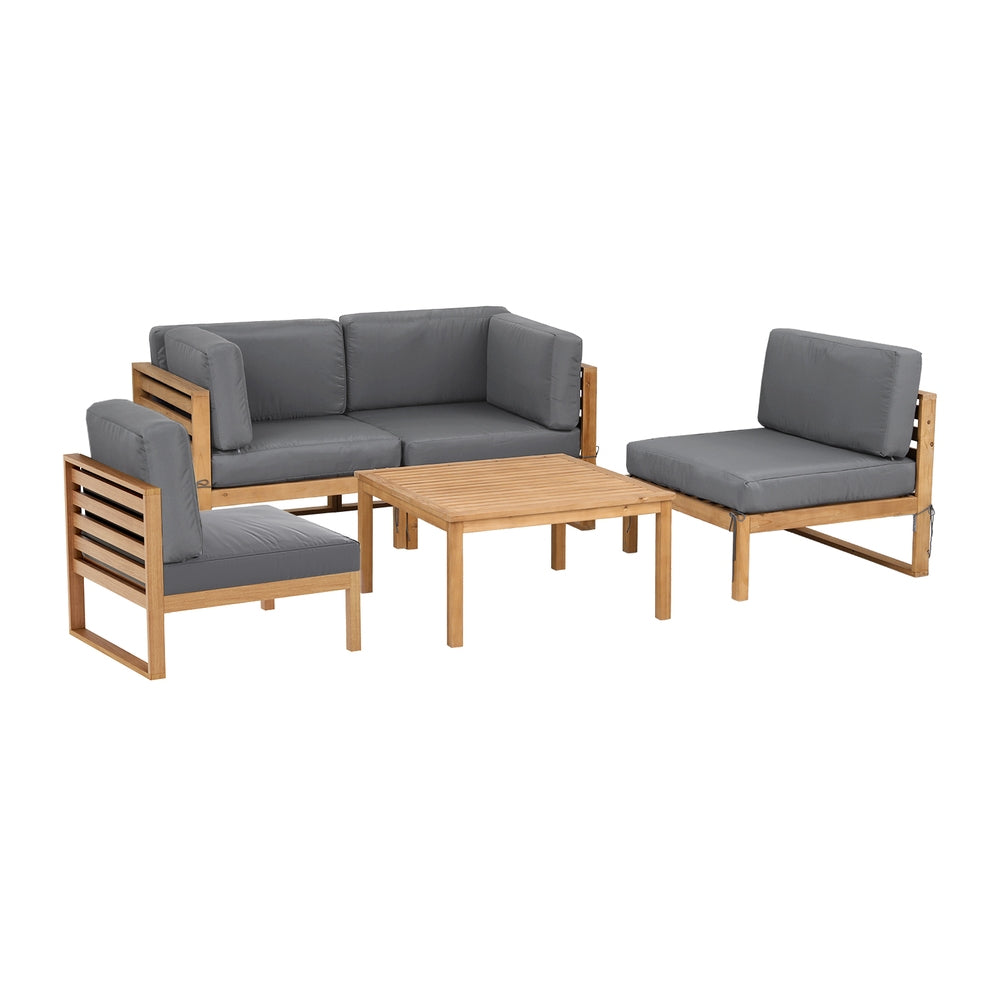 Main Beach 5 Piece Outdoor Lounge Set, Natural Timber