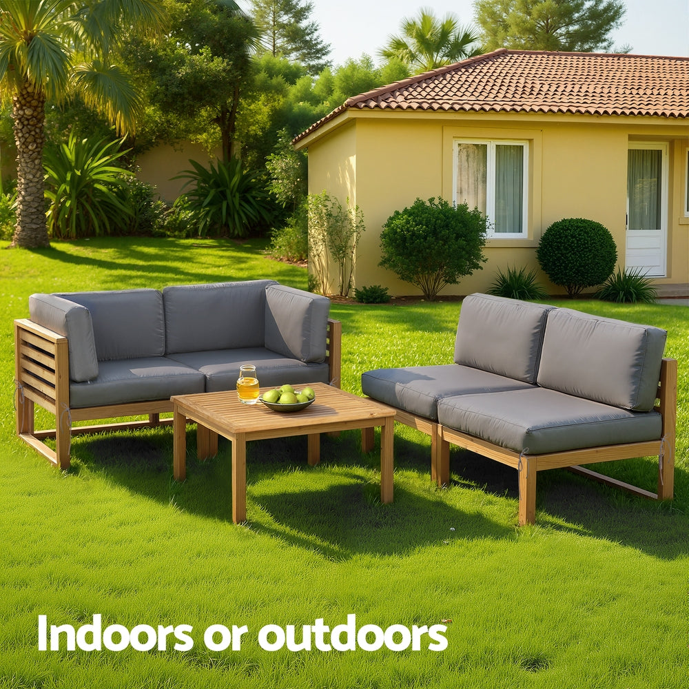 Main Beach 5 Piece Outdoor Lounge Set, Natural Timber
